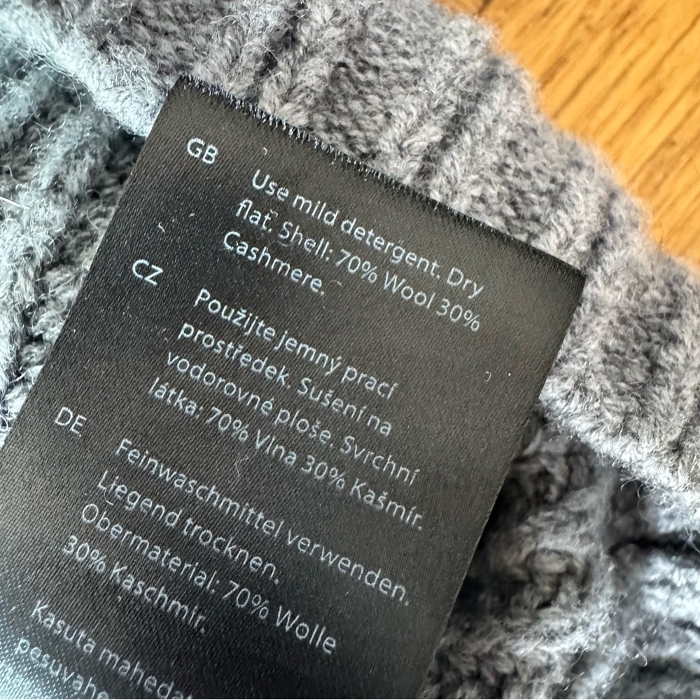 COS Grey Cropped Ribbed Shawl Collar Sweater - Picture 4 of 7